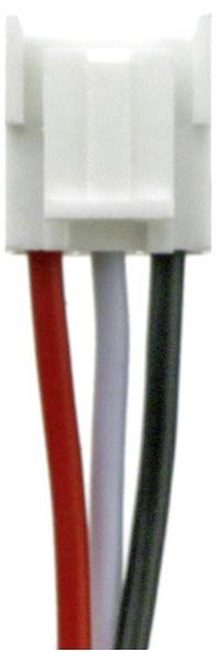 Bílá elektrická zástrčka se třemi vyčnívajícími kabely v červené, bílé a černé barvě.