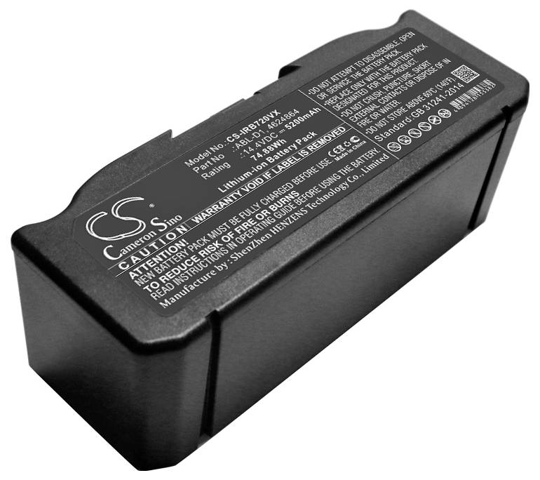 Černý obdélníkový akumulátor s potiskem 'Cameron Sino'. Model: CS-AHP127MX. Lithium-iontový akumulátor, 7,2V, 6800mAh, 49,0Wh.