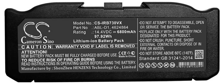 Lithium-iontová baterie s kapacitou 6800mAh; Upozornění: nerozebírejte, nemačkejte ani nevhazujte do ohně; nahrazuje model ABL-D1.