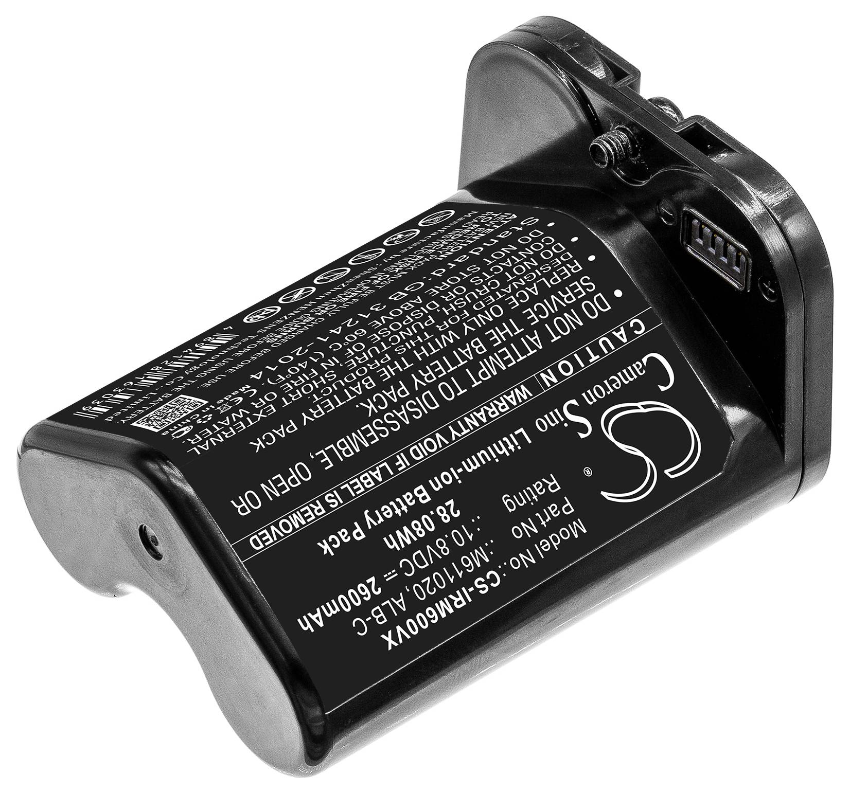 Černá, obdélníková baterie s vytištěným textem popisujícím technické specifikace jako napětí (7,2V) a kapacitu (1400mAh).