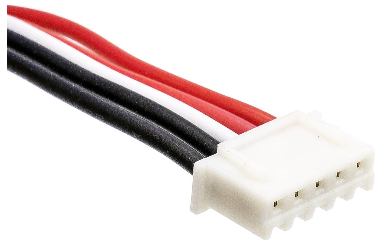 Třížilový kabel s konektorem, skládající se z červených, černých a bílých vodičů. Používá se pro elektrická spojení.