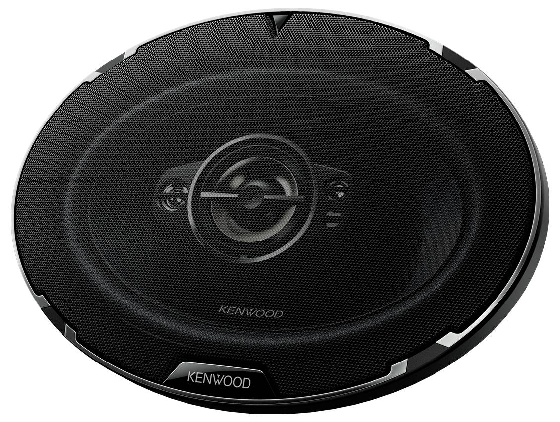 Oválné reproduktory Kenwood s černou mřížkou, vhodné do automobilu, nabízejí čistý zvuk a zesílení basů.