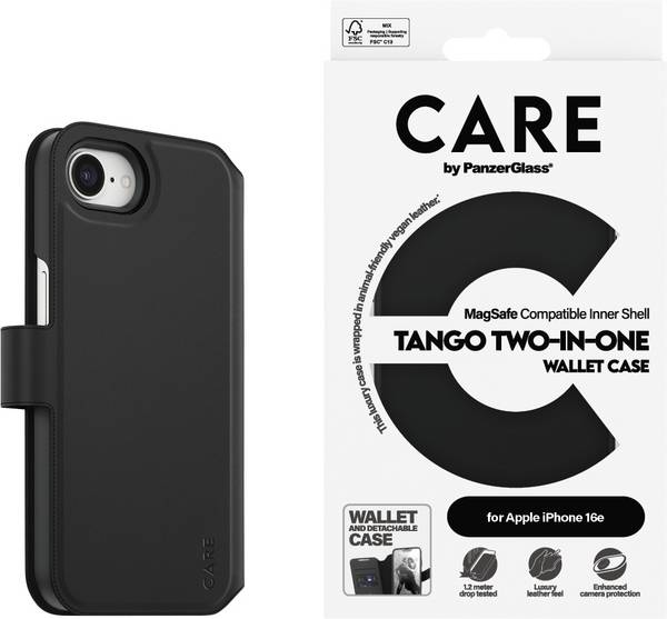 PanzerGlass Tango 2-in-1 Wallet Case Booklet Apple iPhone 16e černá odolné vůči nárazům CRRFTWLG29845