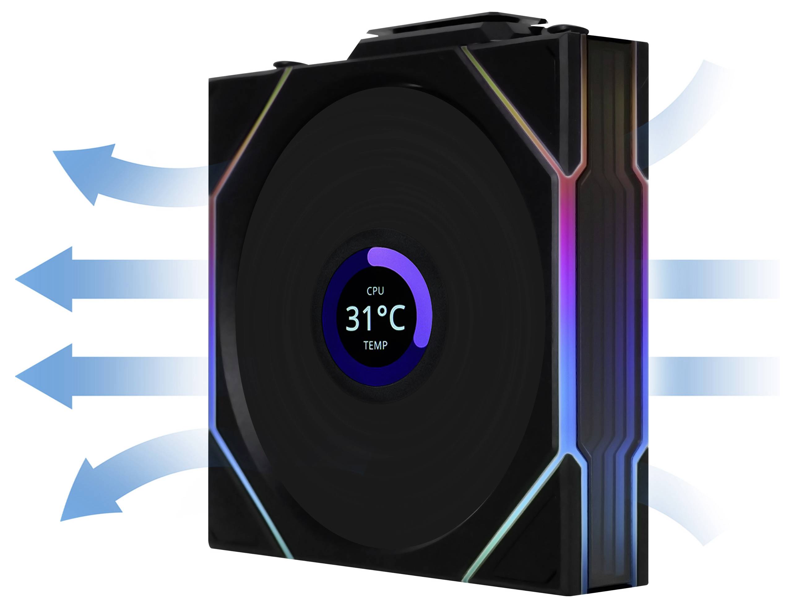 Lian Li 12RTLLCD1W1B PC větrák s krytem vícebarevná (š x v x h) 120 x 28 x 124 mm Vč. LCD displeje, včetně LED osvětlení-5
