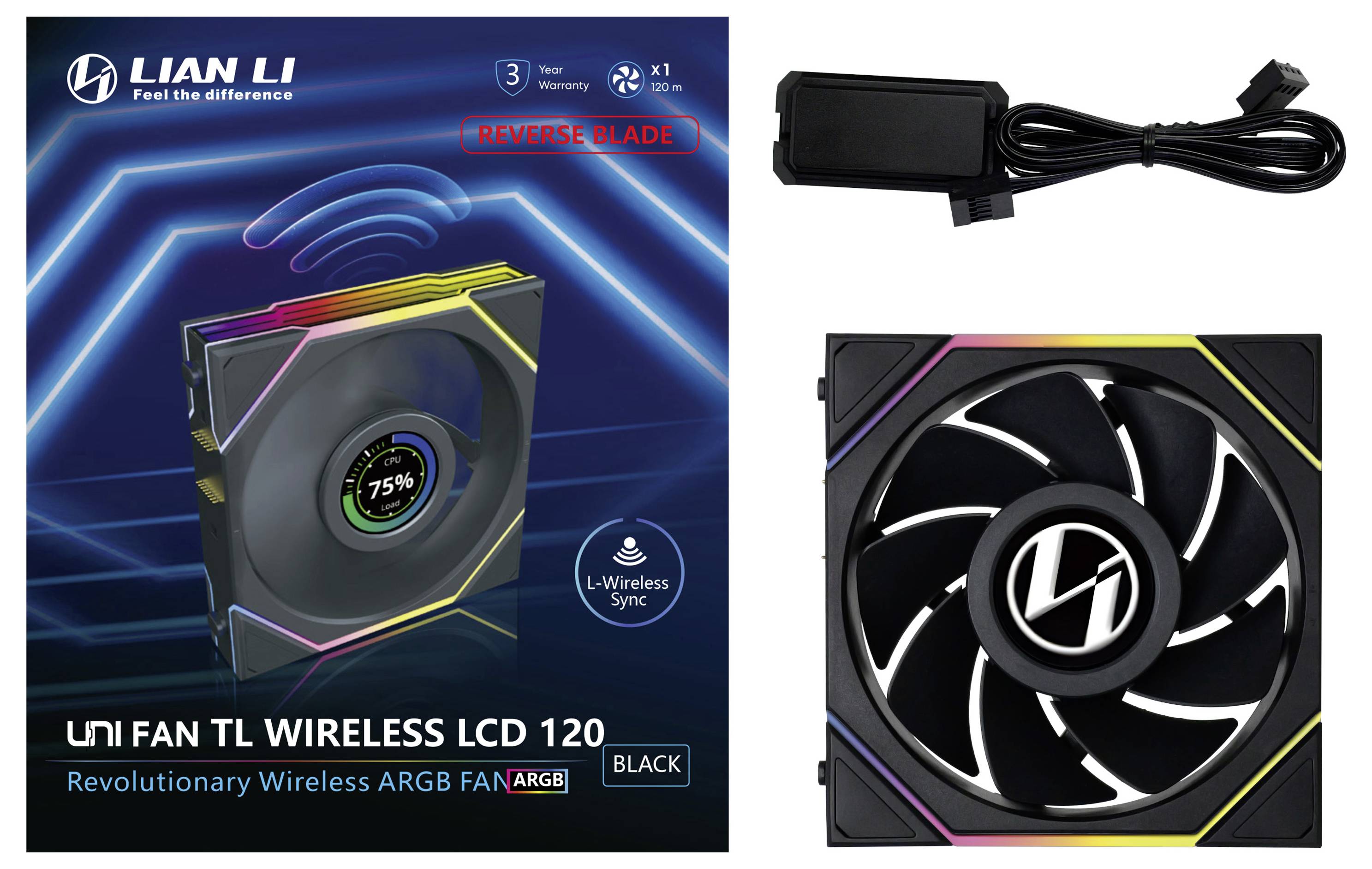 Lian Li 12RTLLCD1W1B PC větrák s krytem vícebarevná (š x v x h) 120 x 28 x 124 mm Vč. LCD displeje, včetně LED osvětlení-7