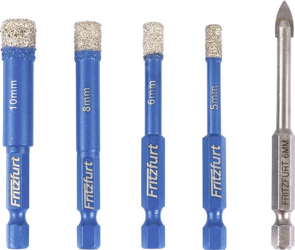 FRITZFURT 1191-3141 sada diamantových vrtáků 5dílná 5 mm, 6 mm, 8 mm, 10 mm Celková délka 140 mm 1 sada
