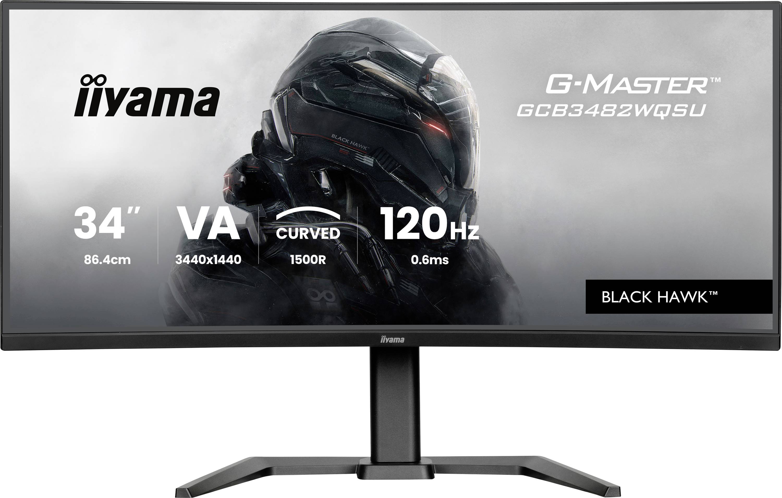 34palcový monitor Breiter iiyama G-Master s zakřivenou obrazovkou, s rozlišením 3440x1440 a obnovovací frekvencí 120 Hz.
