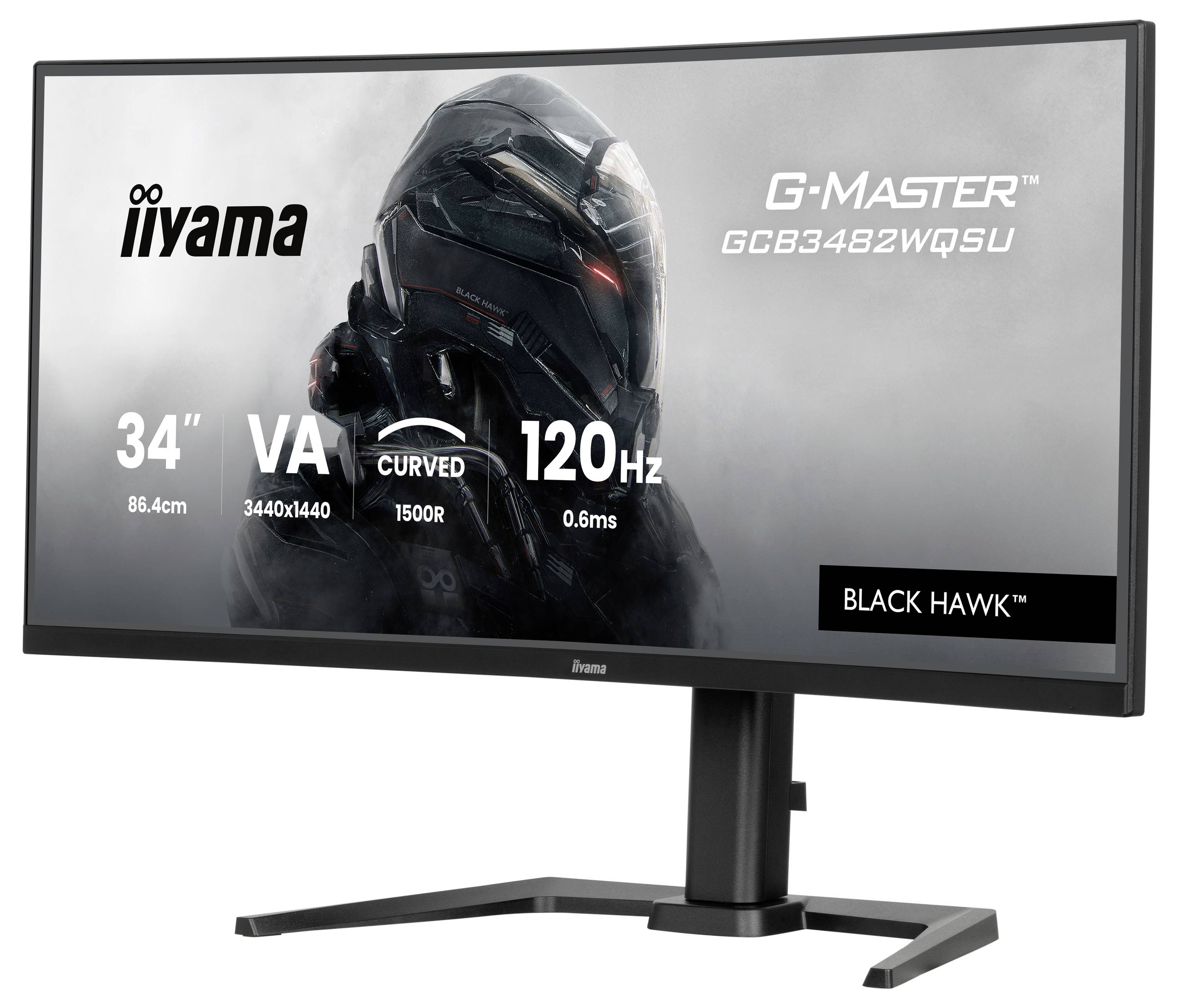 Monitor iiyama G-Master GCB3482WQSU s 34palcovou obrazovkou, rozlišením 3440x1440, obnovovací frekvencí 120 Hz, zakřiveným VA panelem.