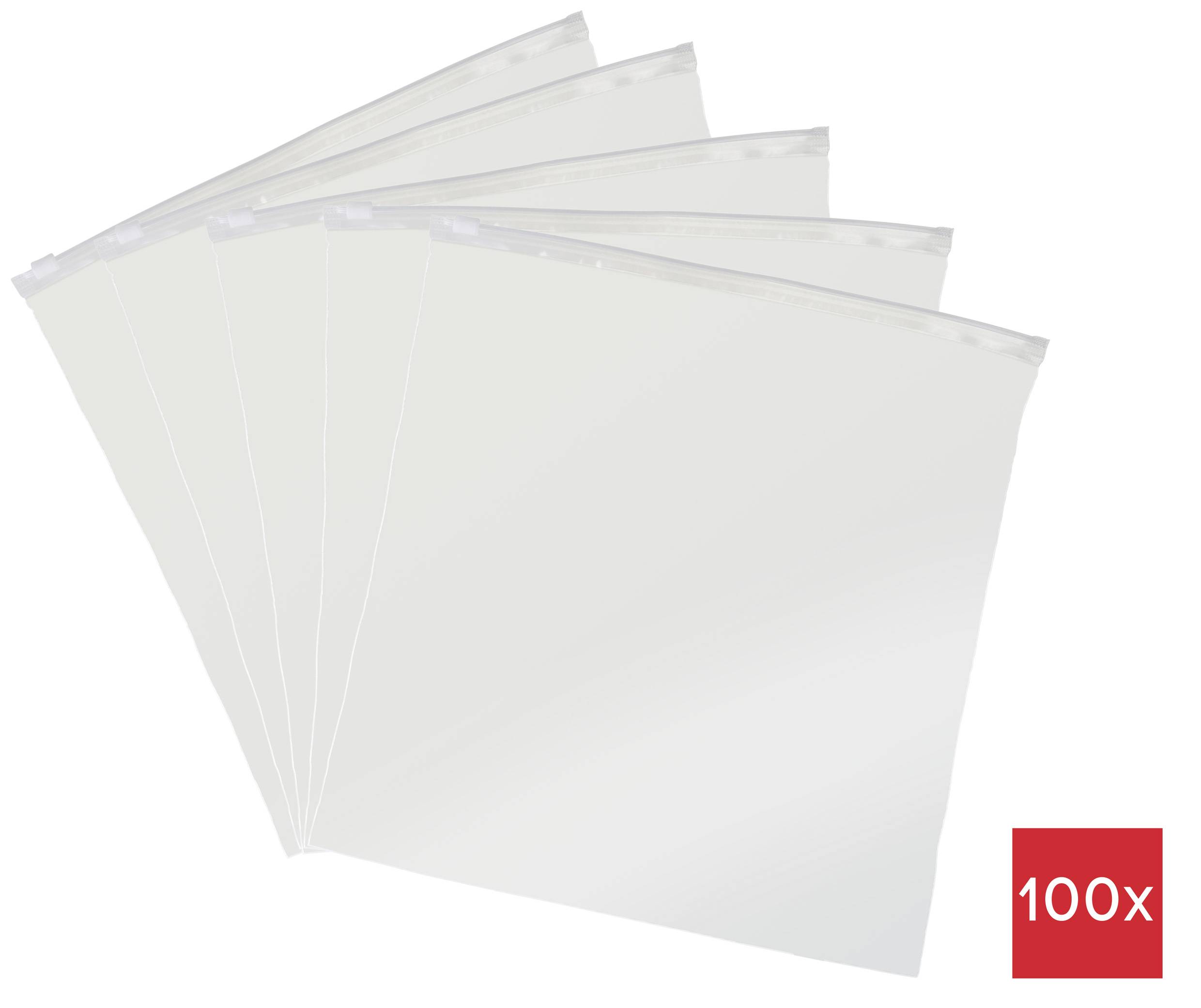Průhledné polyetylénové sáčky pro uskladnění; balení 100 kusů; ideální pro organizaci a ochranu předmětů.