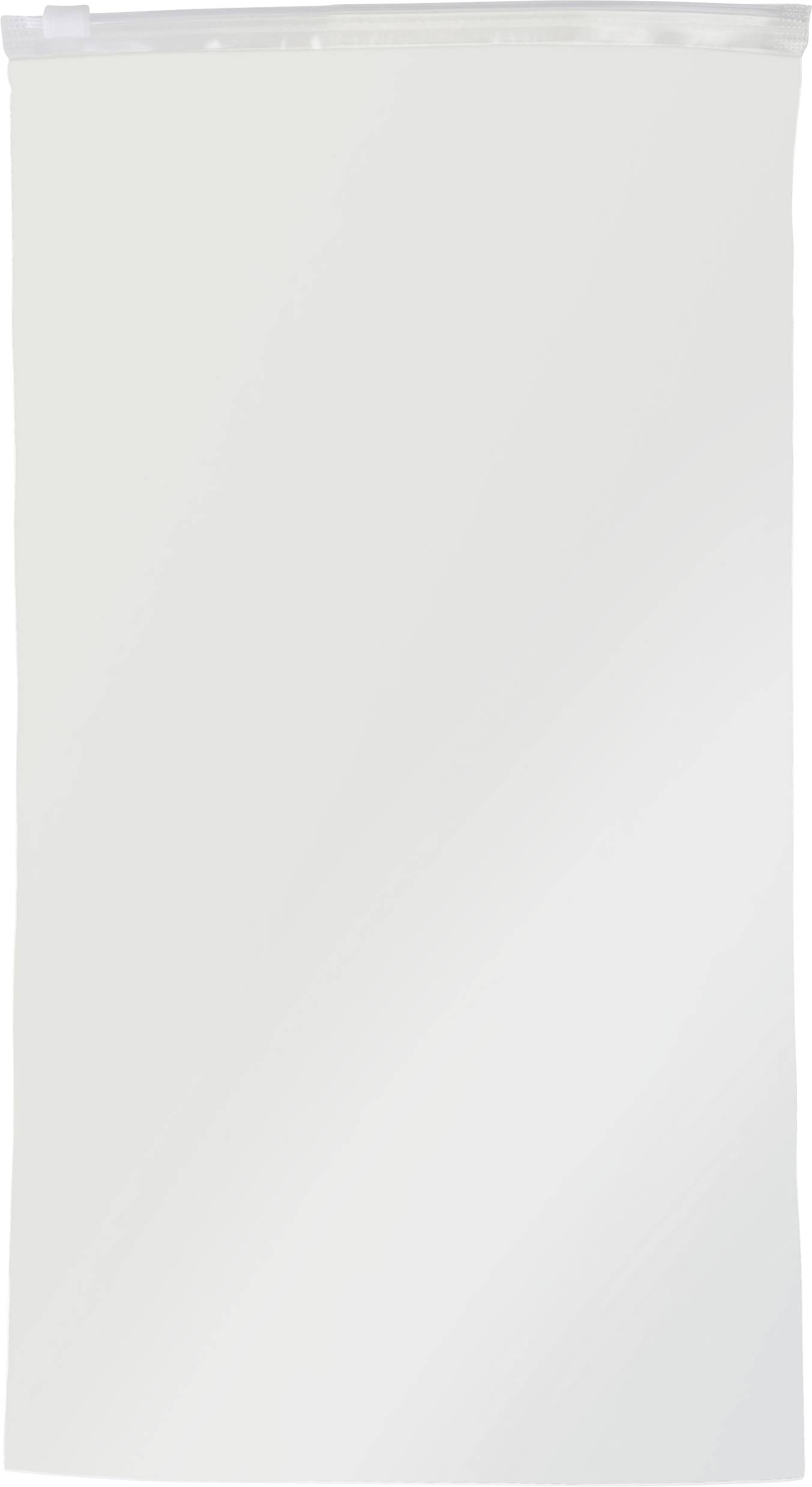 Prázdný, bílý zip sáček na neutrálním pozadí, vhodný pro balení nebo skladování.