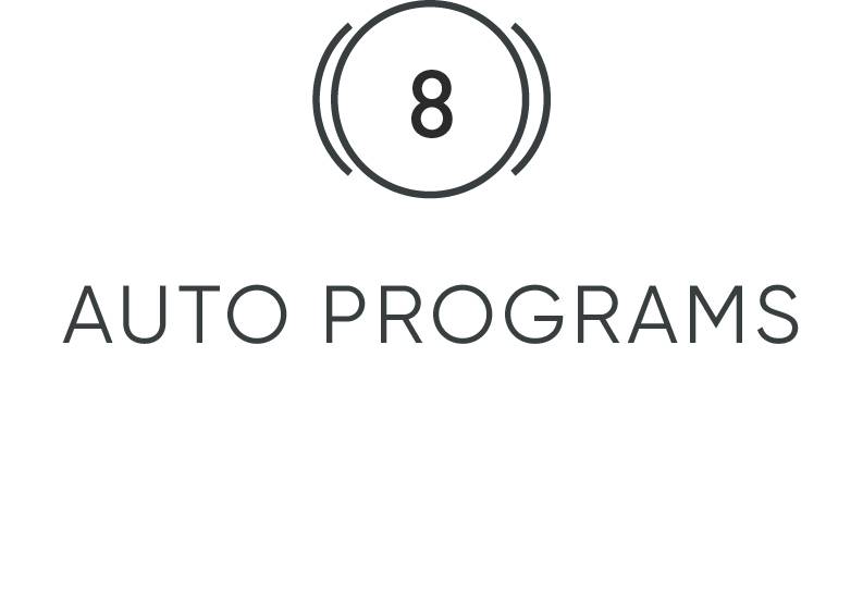 8 automatických programů v kruhu, symbolizuje funkci nebo možnost v technické nebo digitální aplikaci.