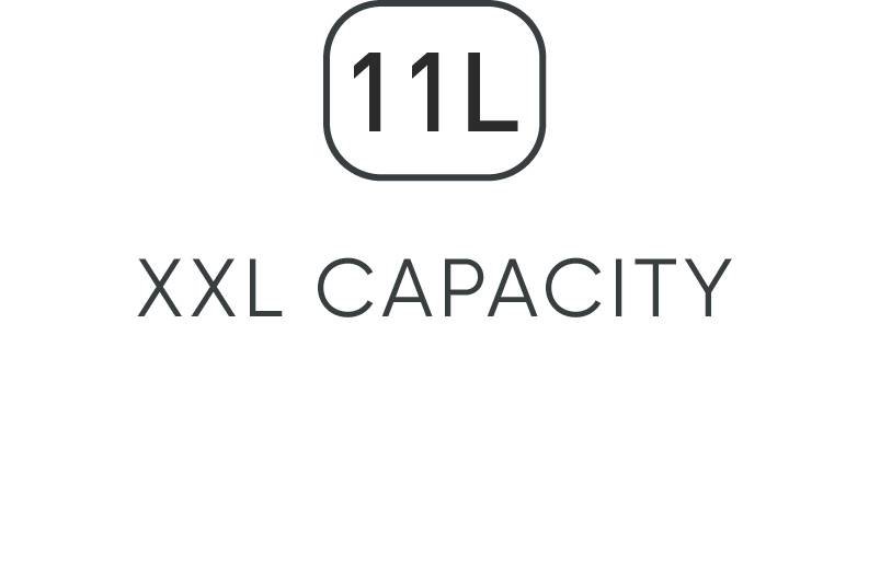 „11 L XXL KAPACITA" je výrazně napsáno na bílém pozadí, což zdůrazňuje velkou kapacitu.