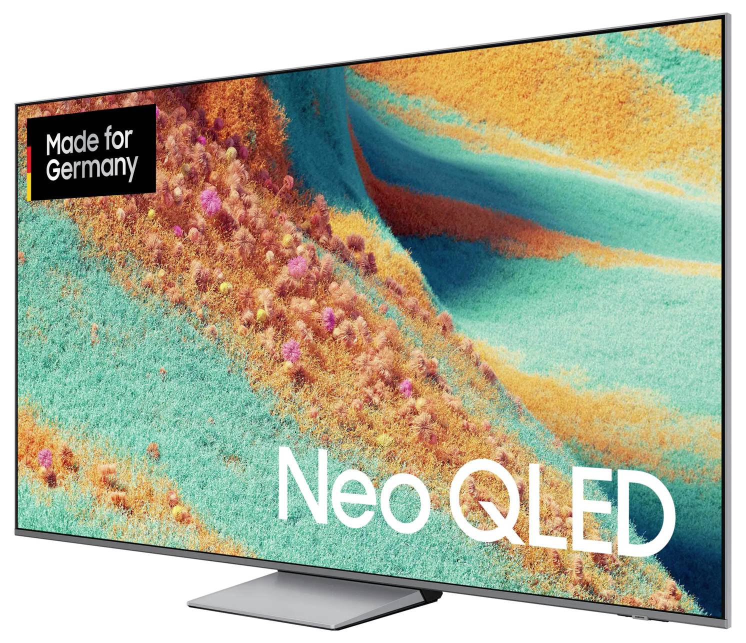 Neo QLED televizor se zářivým krajinným obrazem a označením 'Made for Germany'.