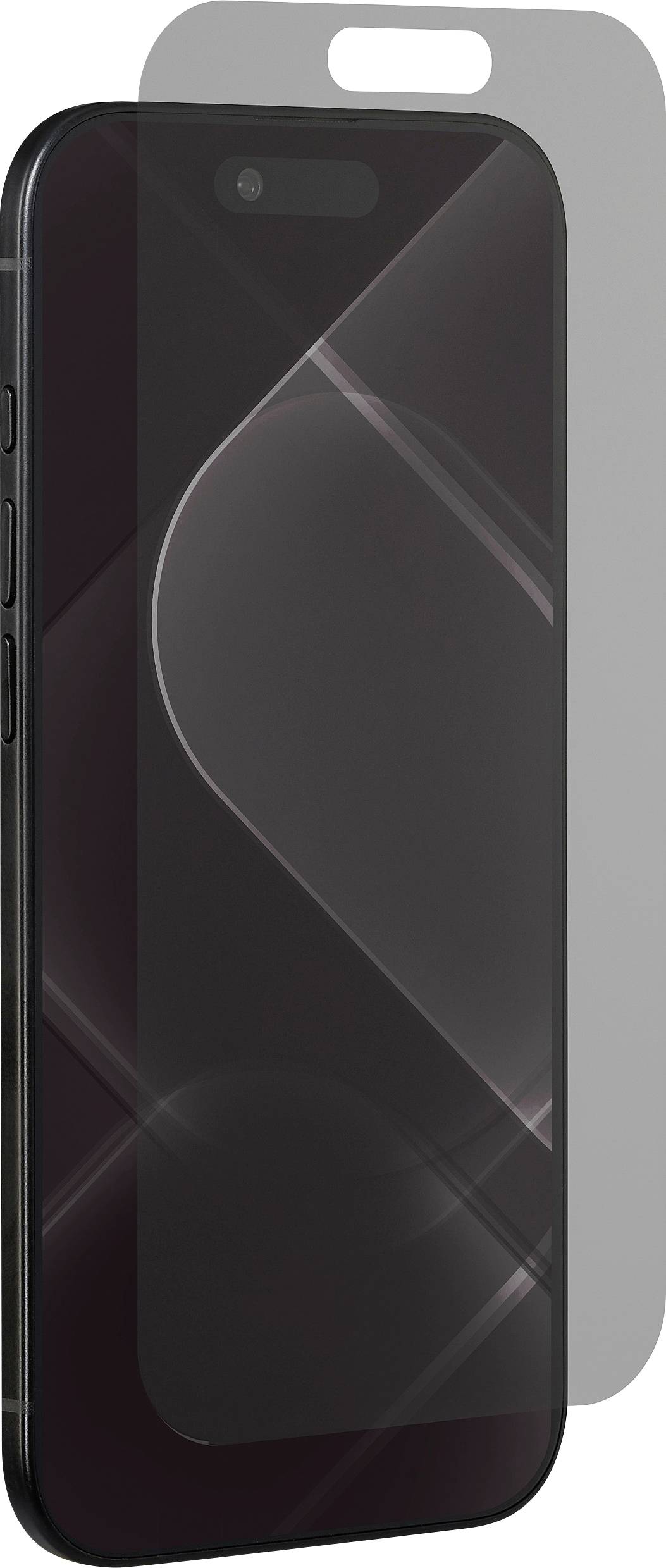 Smartphone s ochrannou fólií částečně nainstalovanou, který zobrazuje displej telefonu a detaily jeho hrany.