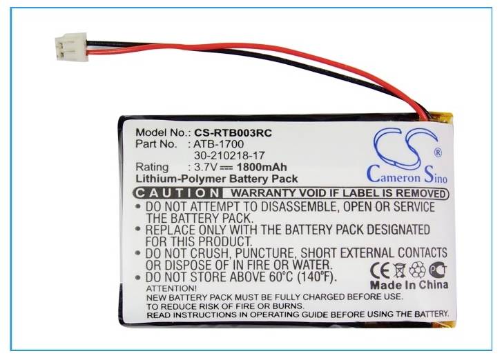 Lithium-polymerový akumulátor s typovým označením, logem výrobce a bezpečnostními pokyny pro bezpečné zacházení. Napětí: 3,7V, kapacita: 1800mAh.