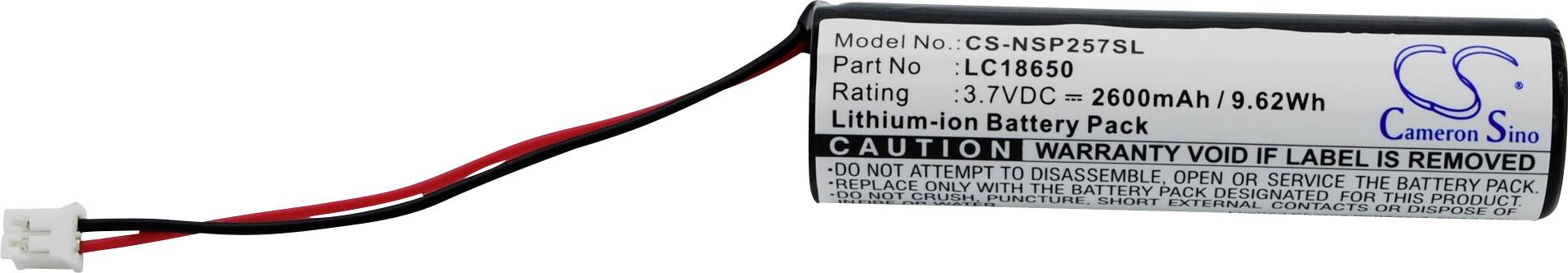 Lithium-iontová baterie s typovým označením CS-NSP257SL a kapacitou 2600mAh, napětí 3,7V, varování před ztrátou záruky při odstranění štítku.