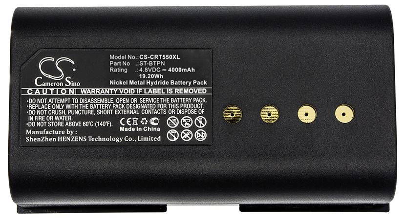 Černý nikl-metalhydridový akumulátor s bílými potisky, zobrazuje číslo modelu, kapacitu (4000mAh), napětí (4,8V) a informace o výrobci.