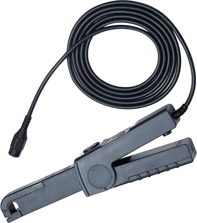 Obrázek ukazuje černé proudové kleště s dlouhým kabelem. Používají se k měření elektrických proudů.