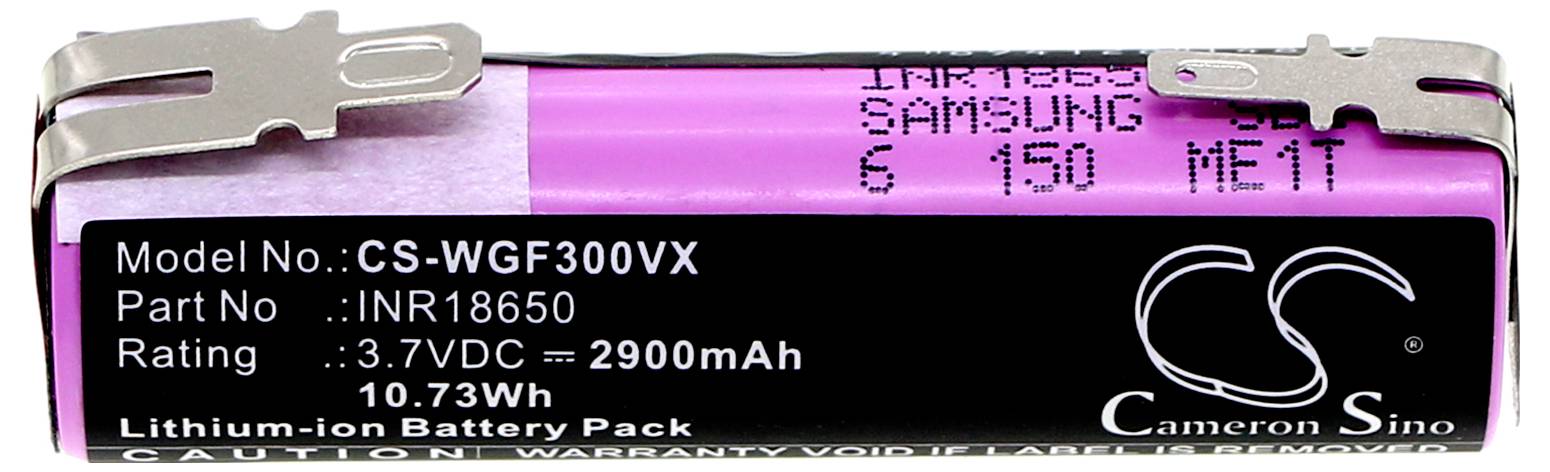 Lithium-iontová baterie v růžové barvě s nápisem 'Samsung' a technickými specifikacemi jako 2900mAh a 3,7VDC.