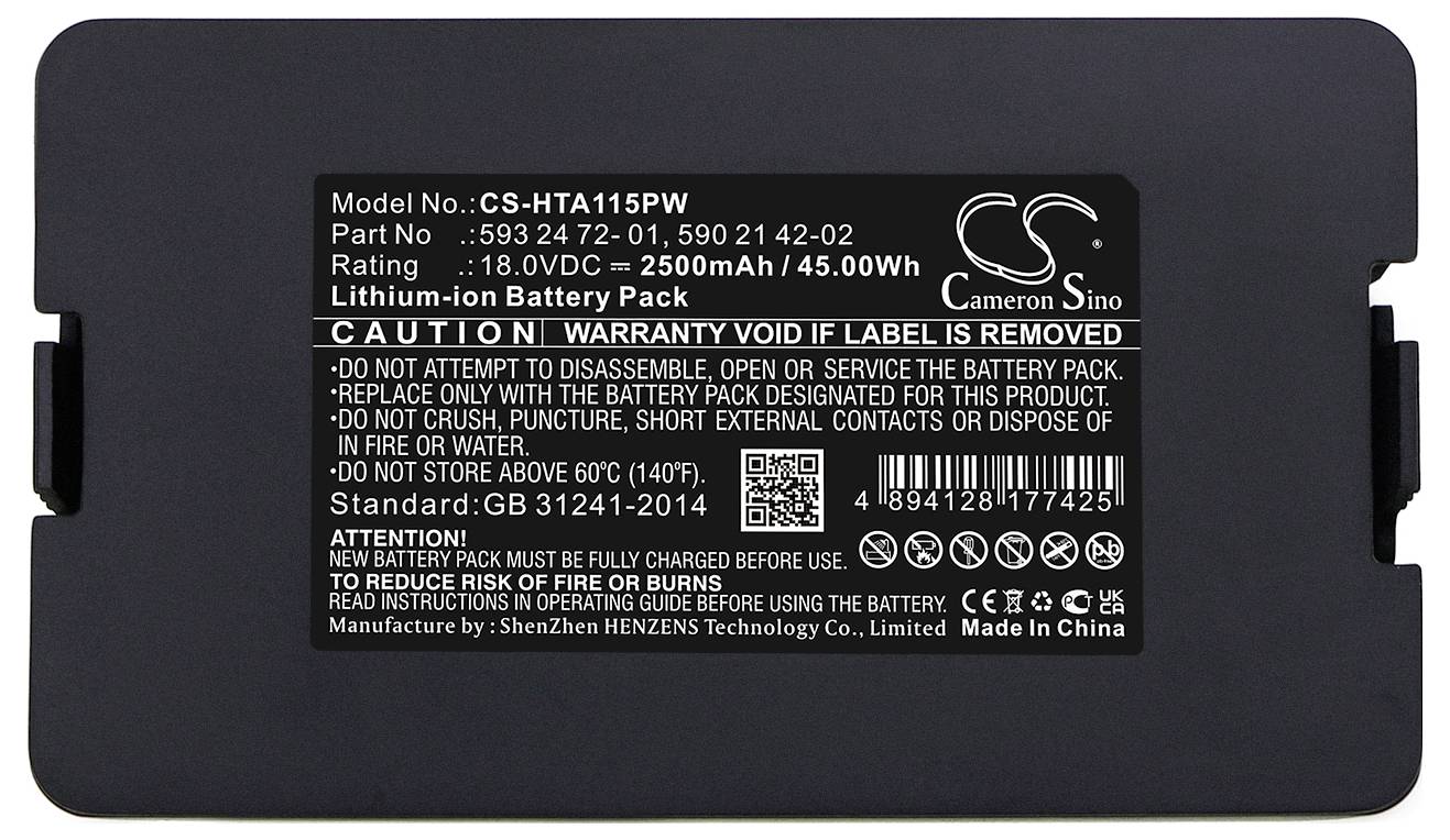 Baterie k notebooku se specifikacemi: 18,0 VDC, 2500 mAh, 45,0 Wh. Upozornění: Záruka zaniká při odstranění štítku.