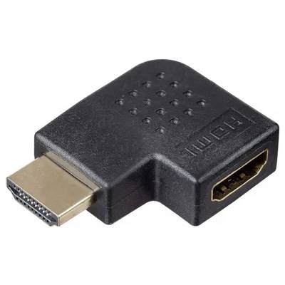 Černý HDMI úhlový adaptér, který převádí HDMI konektor do úhlu 90 stupňů do HDMI zásuvky.