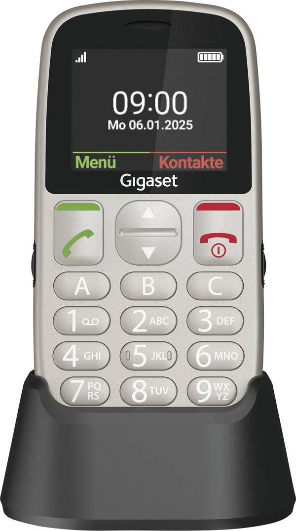 Gigaset GL395 mobilní telefon tlačítko SOS, chráněný proti stříkající vodě, s ochranou před prachem stříbrná