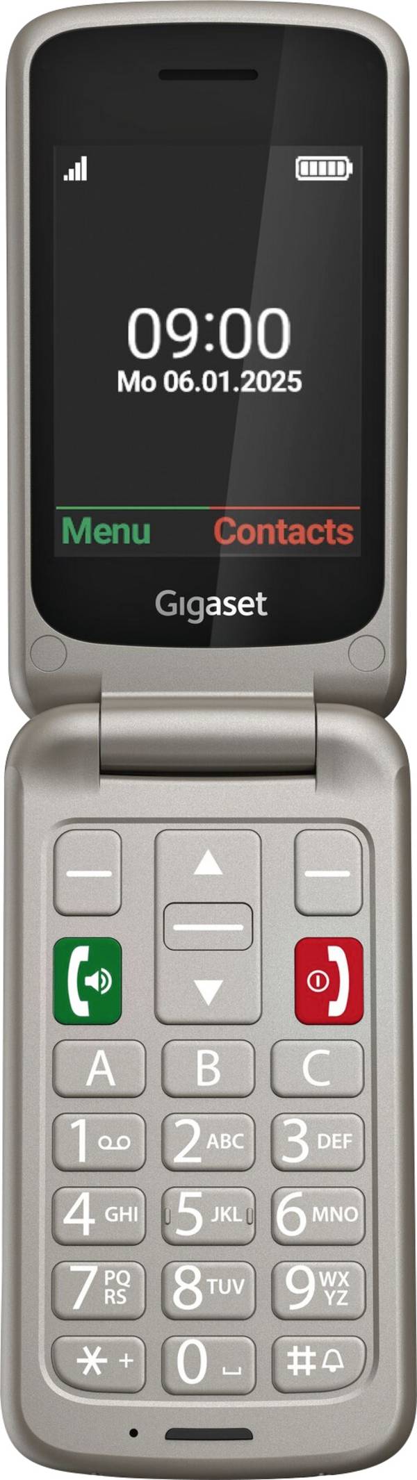 Gigaset GL595 mobilní telefon tlačítko SOS, chráněný proti stříkající vodě, s ochranou před prachem stříbrná