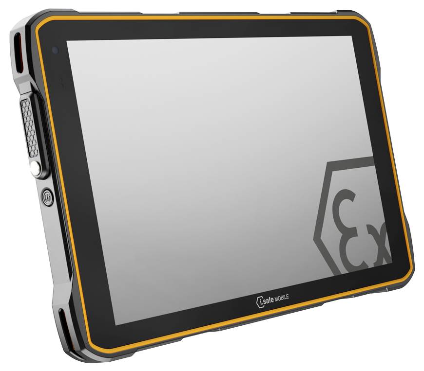 Robustní tablet s oranžovým rámečkem, vhodný pro použití v prostředí s nebezpečím výbuchu.