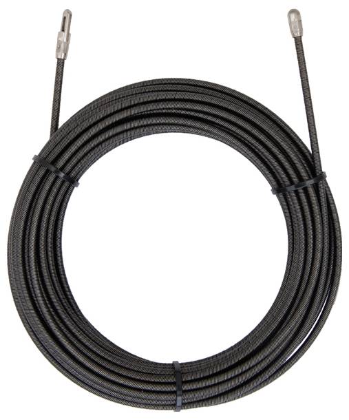 Černý stočený kabel se dvěma konektory na koncích, vhodný pro průmyslové nebo elektrické použití.