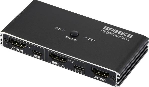 SpeaKa Professional HDMI 2.0 Slim KVM 2X1 USB2.0 +IR, Black  HDMI přepínač HDMI  3840 x 2160 Pixel