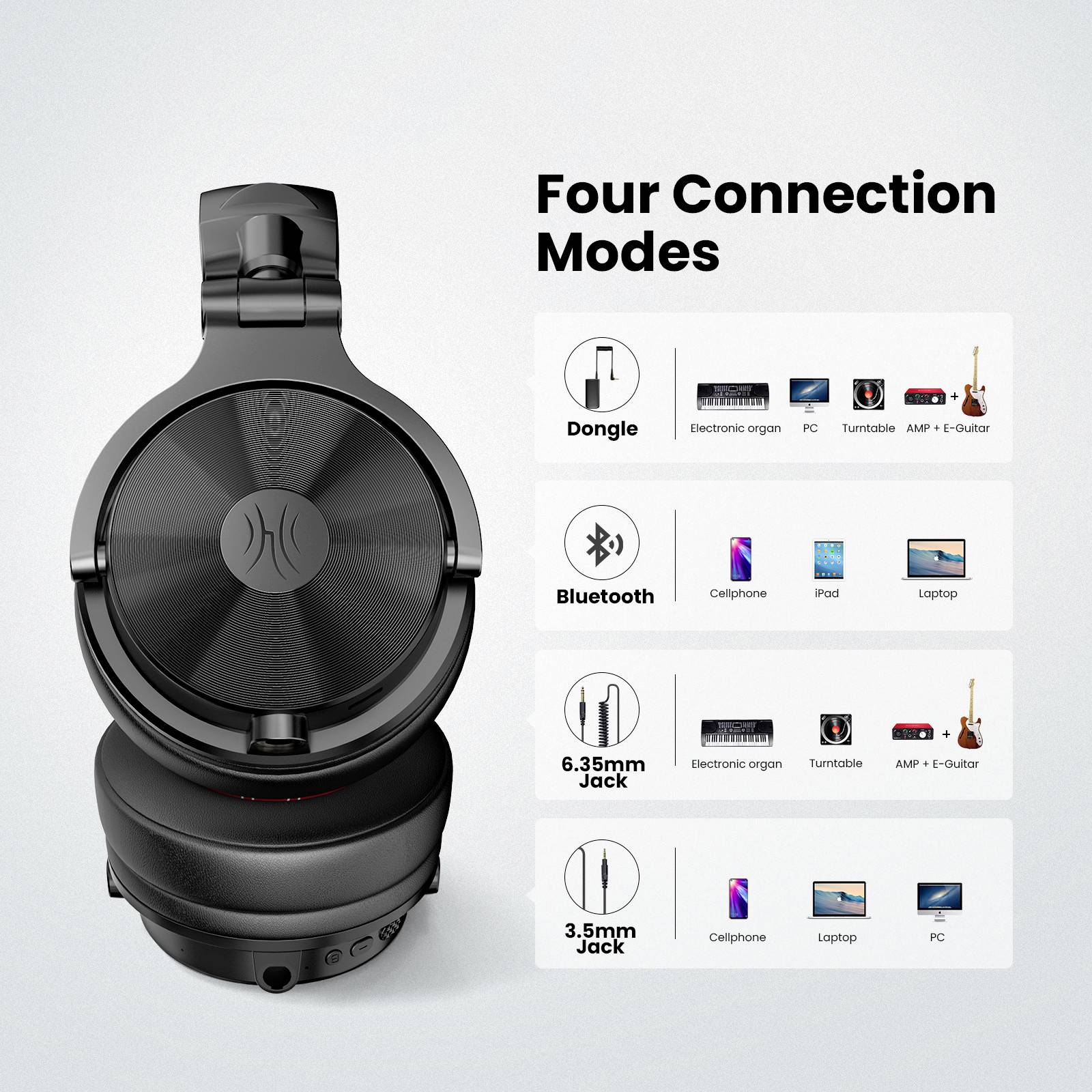 OneOdio Studio Max 1 sluchátka uzavřená (Over Ear) Bluetooth®, kabelová, Bez kabelu černá High-Resolution Audio otočná s-11