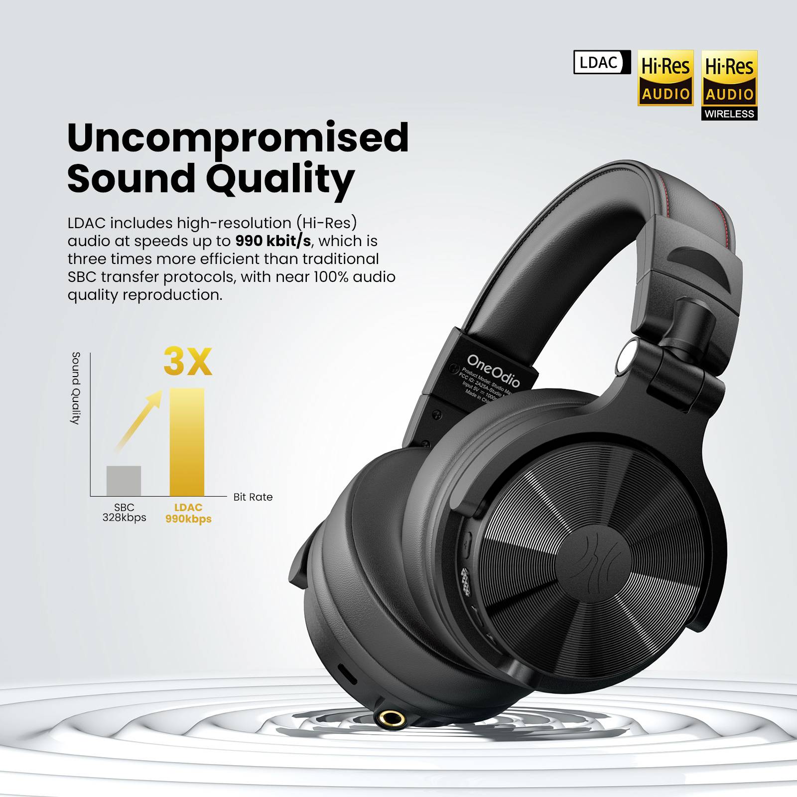 OneOdio Studio Max 1 sluchátka uzavřená (Over Ear) Bluetooth®, kabelová, Bez kabelu černá High-Resolution Audio otočná s-13