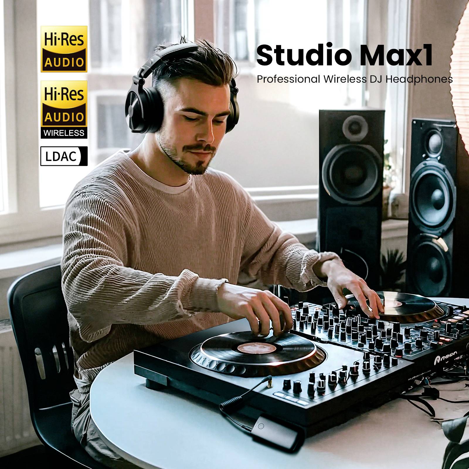 OneOdio Studio Max 1 sluchátka uzavřená (Over Ear) Bluetooth®, kabelová, Bez kabelu černá High-Resolution Audio otočná s-6