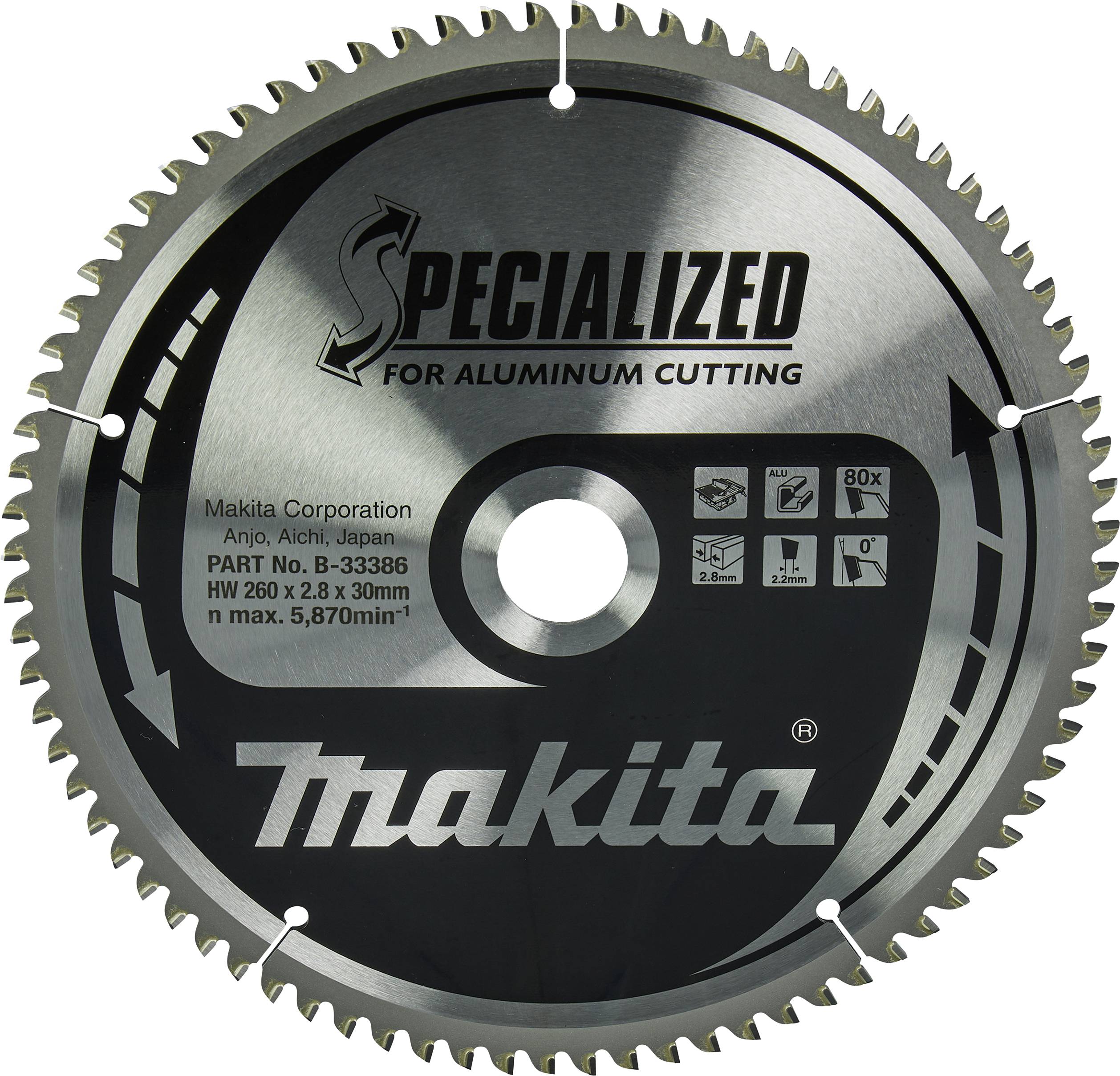 Makita B-33386 SPECIALIZED B-33386 pilový kotouč 260 x 30 x 2.8 mm Počet zubů (na palec): 80 1 ks-0