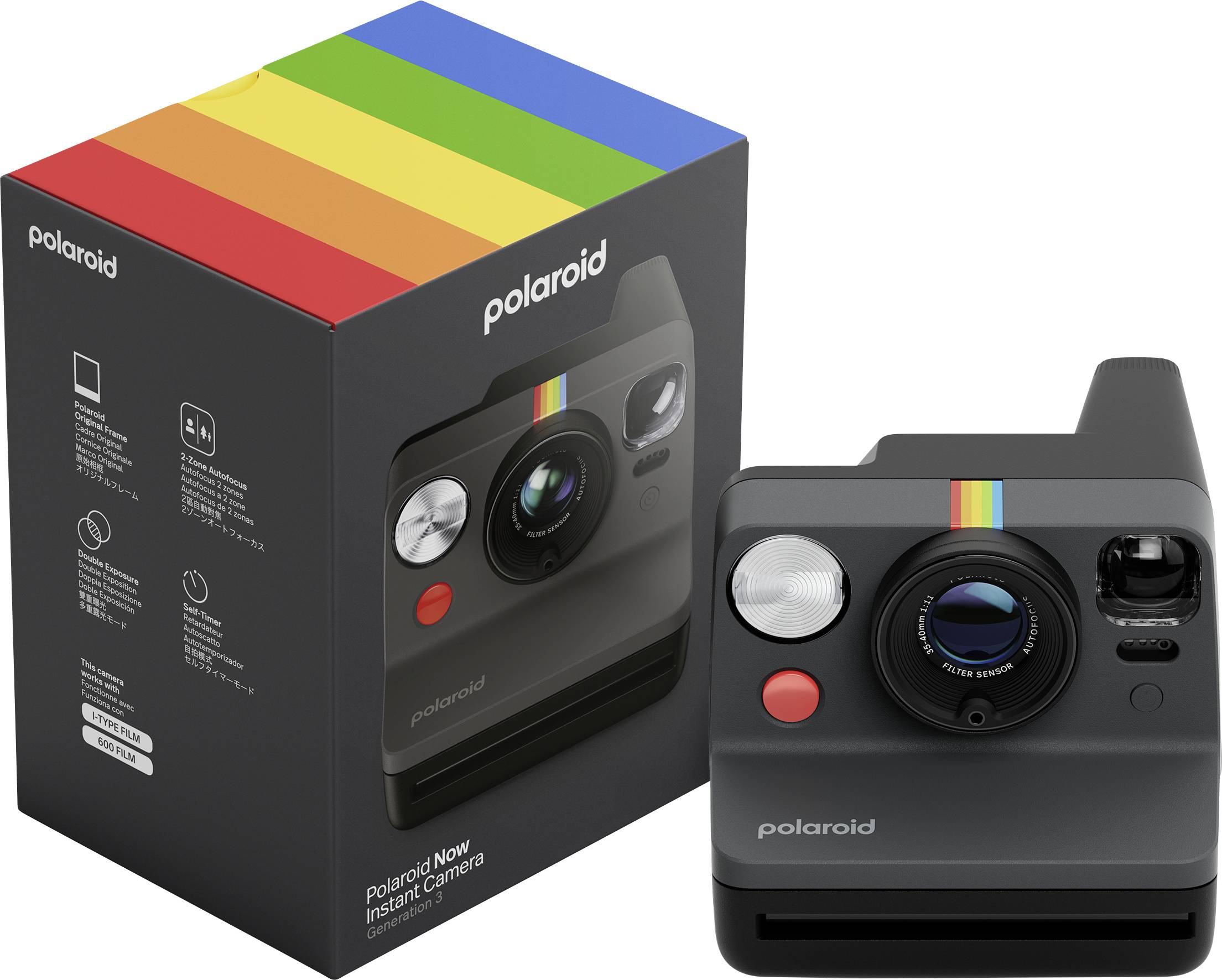 Polaroid Now Gen3 Camera Black instantní fotoaparát černá integrovaný akumulátor-0