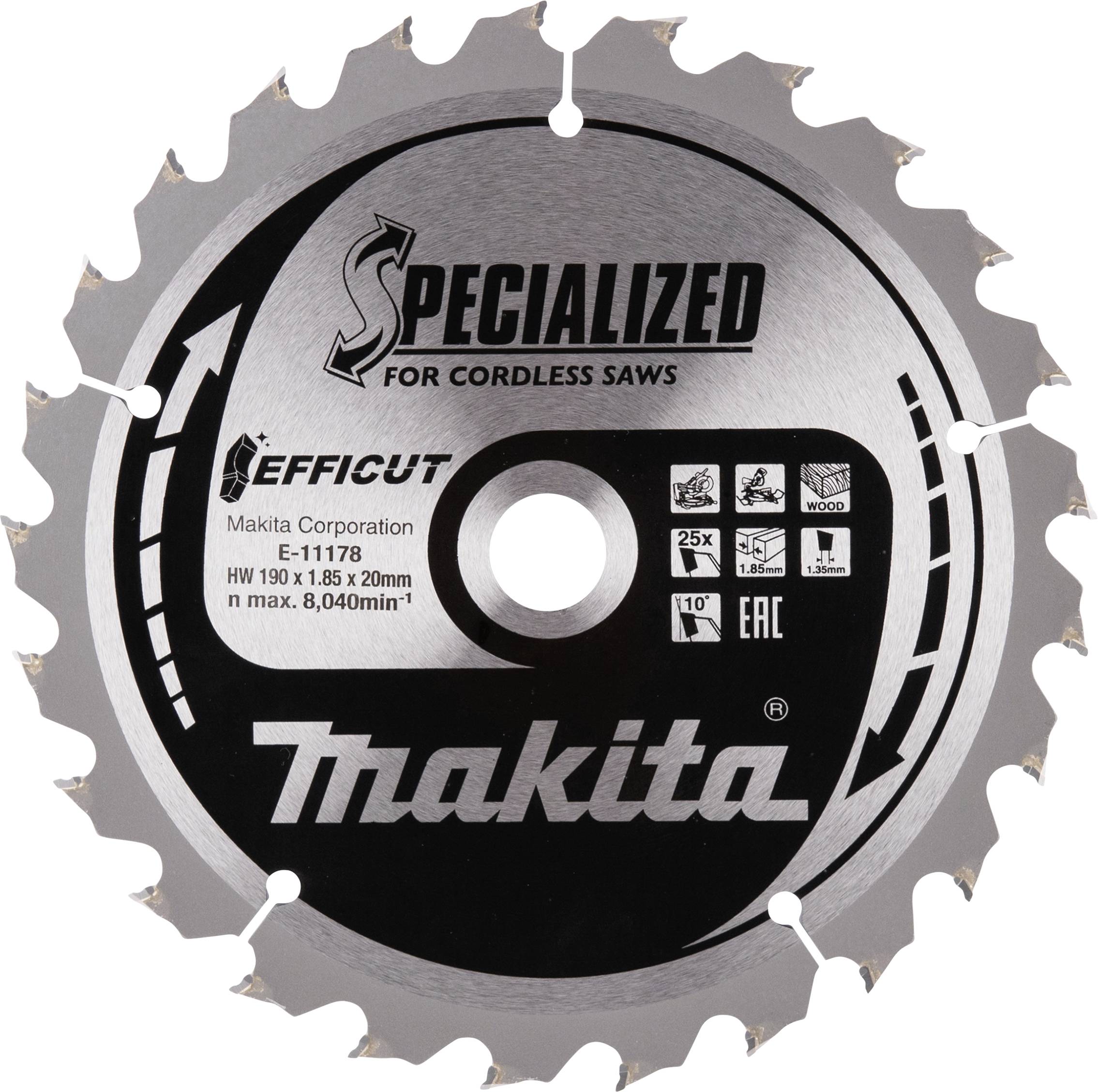 Makita E-11178 pilový list, Průměr:190 mm, Počet zubů (na palec):25, Tloušťka:1.45 mm-0