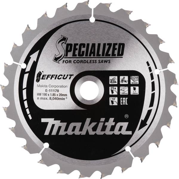 Makita E-11178 pilový list, Průměr:190 mm, Počet zubů (na palec):25, Tloušťka:1.45 mm