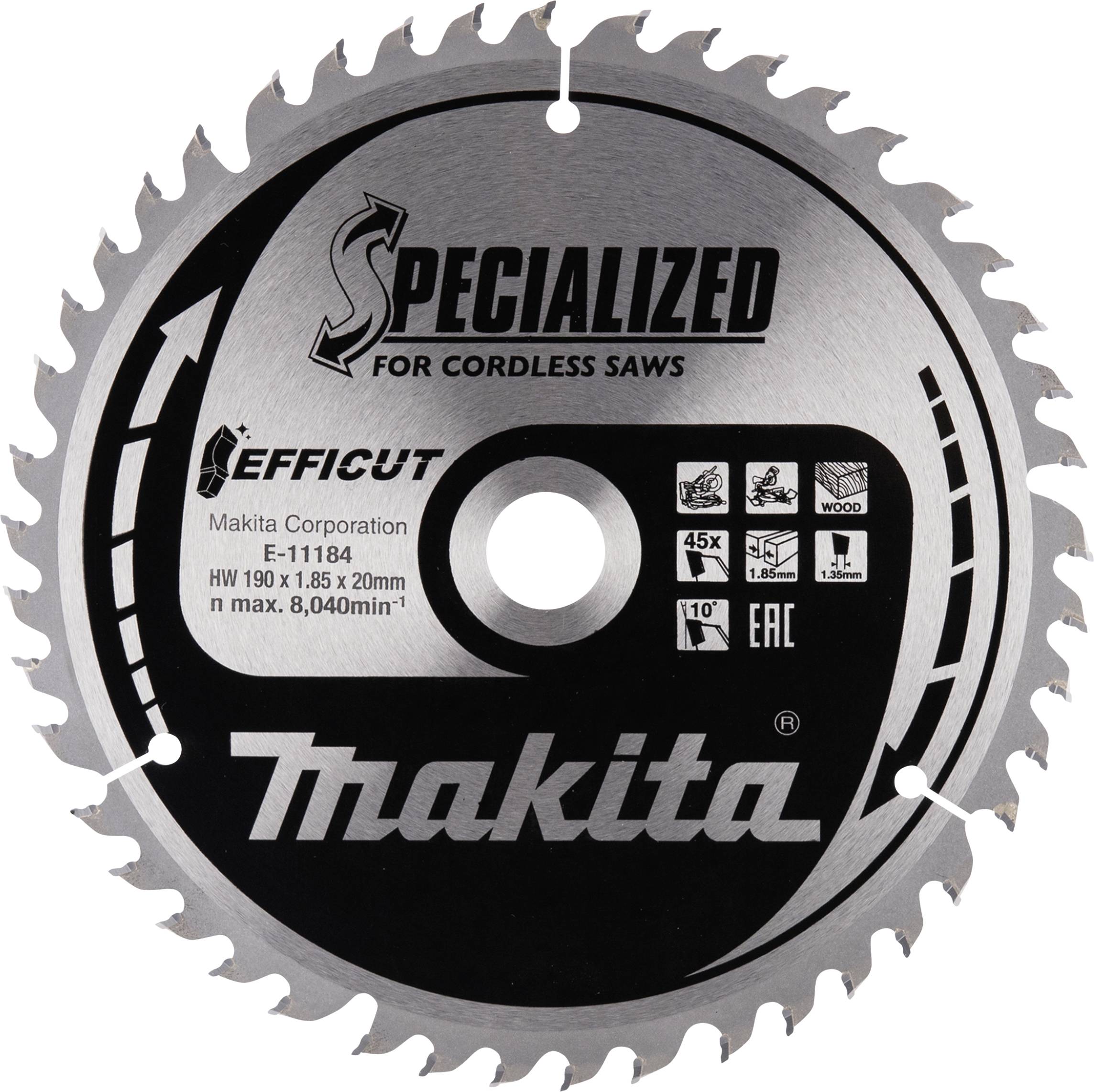 Makita E-11184 pilový list, Průměr:190 mm, Počet zubů (na palec):45, Tloušťka:1.35 mm-0