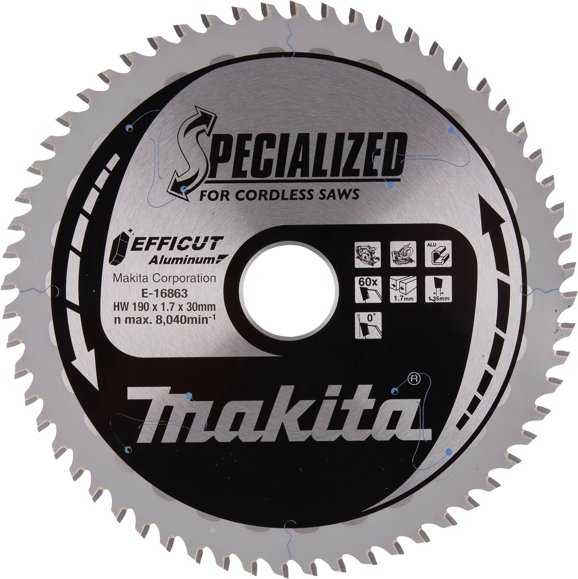 Makita E-16863 pilový list, Průměr:190 mm, Počet zubů (na palec):60-0