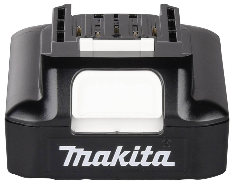 Bateriový balíček elektrického nářadí Makita s černým pouzdrem a bílým konektorem terminál.
