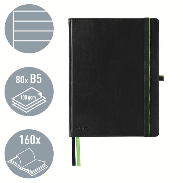 Leitz 44740095 poznámková kniha linkovaný černá 80 listů DIN B5-11