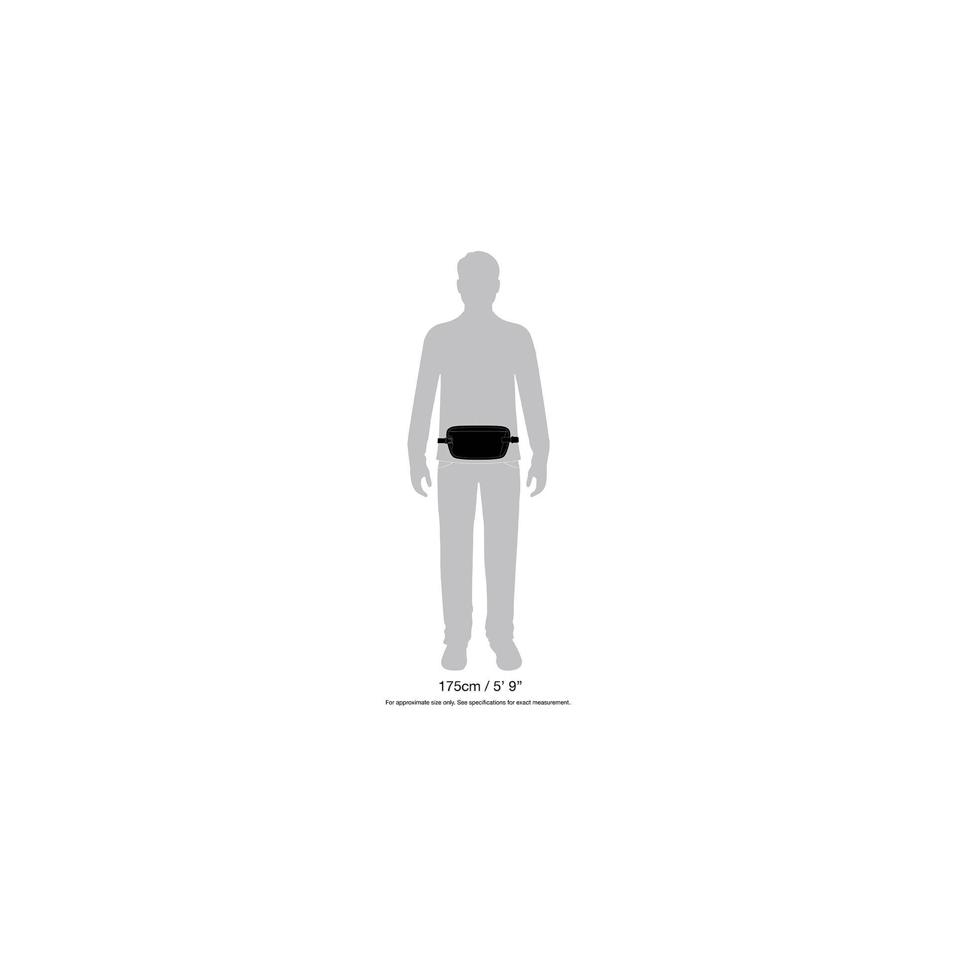 Silueta osoby s taškou kolem pasu. Text pod obrázkem: '175 cm / 5'9". Pouze pro vizuální proporce. Není přesné pro přesná měření.'