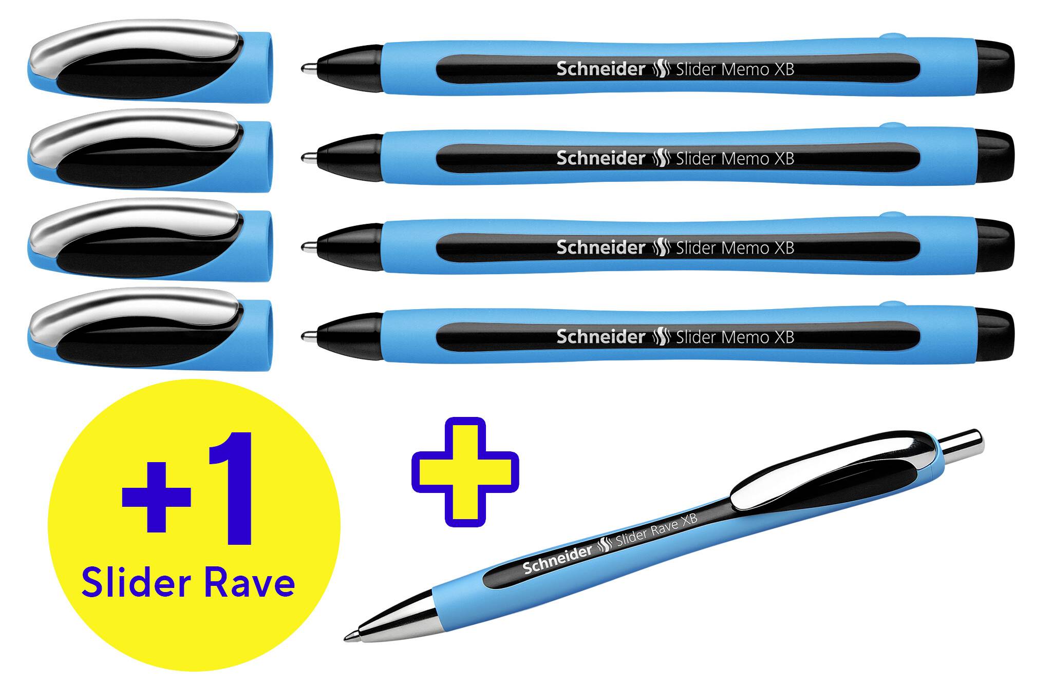 Schneider Schreibgeräte Etui 4x Memo + 1x Rave schwarz 150245 kuličkové pero Barva písma: černá 5 ks-1
