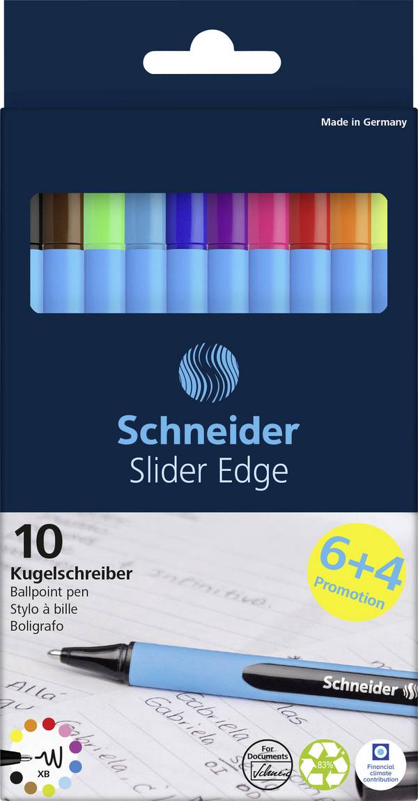 Schneider Schreibgeräte Slider Edge XB Karton-Etui 10 Stück Promotion 152260 kuličkové pero  Barva písma: černá, červená, modrá, světle zelená, žlutá, oranžová, fialová, růžová, světle modrá, hnědá 10 ks