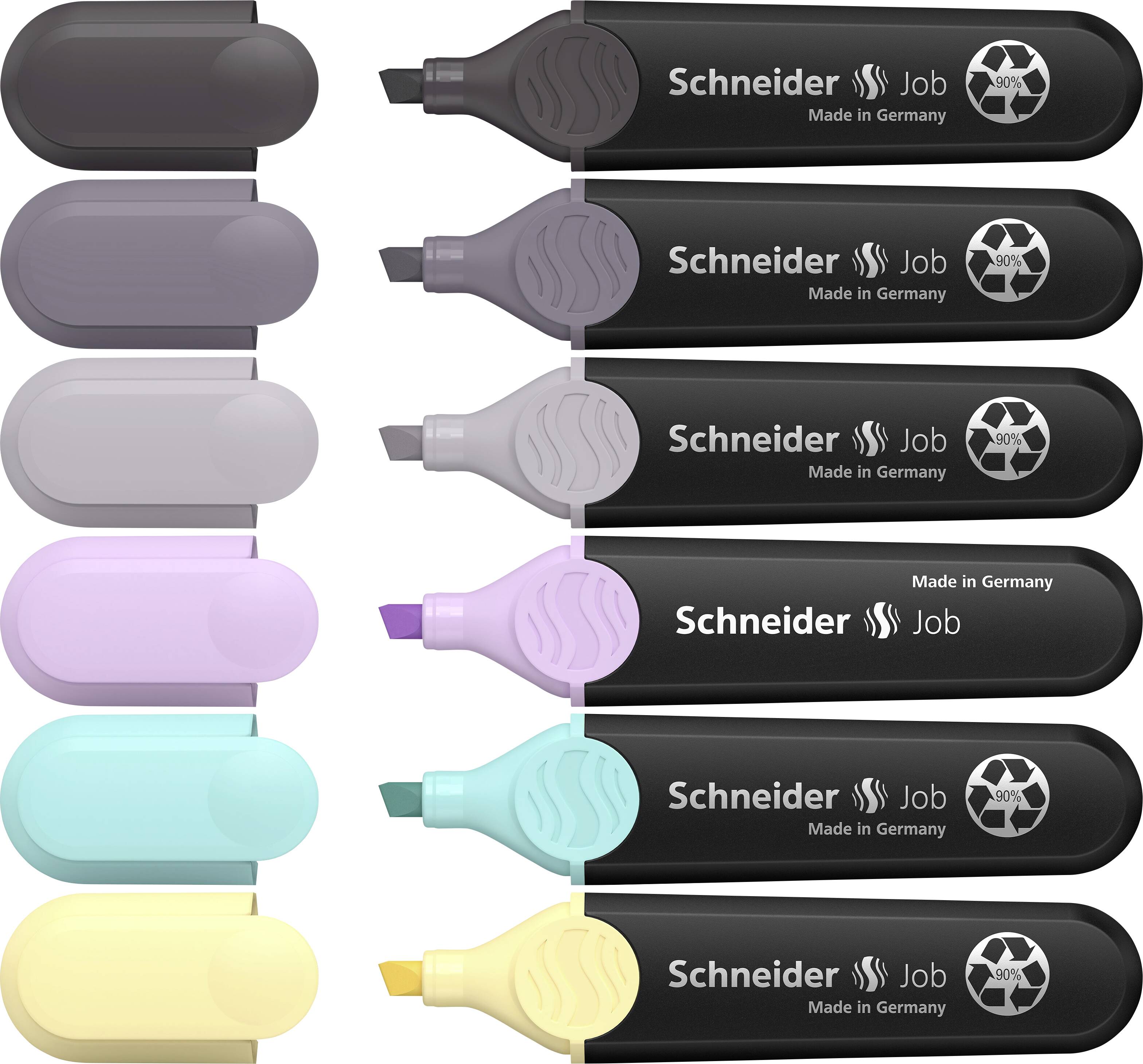 Schneider Schreibgeräte zvýrazňovač textu Textmarker Job Pastell (grau) Karton-Etui 6 Stück sortiert 115099 1 mm, 5 mm 6-0