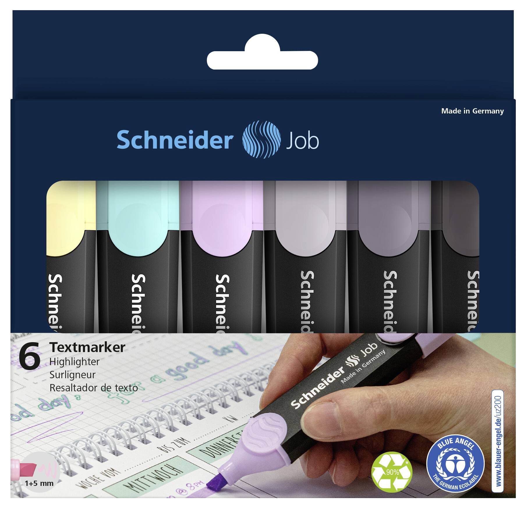 Schneider Schreibgeräte zvýrazňovač textu Textmarker Job Pastell (grau) Karton-Etui 6 Stück sortiert 115099 1 mm, 5 mm 6-1