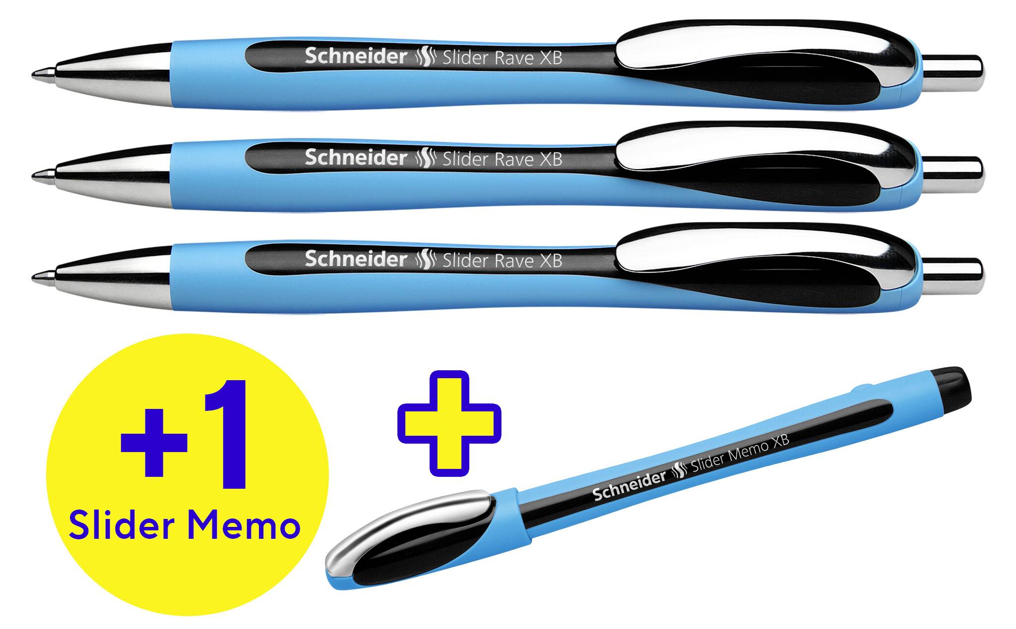 Schneider Schreibgeräte Box 3x Rave + 1x Memo schwarz 132674 kuličkové pero Barva písma: černá 4 ks-1