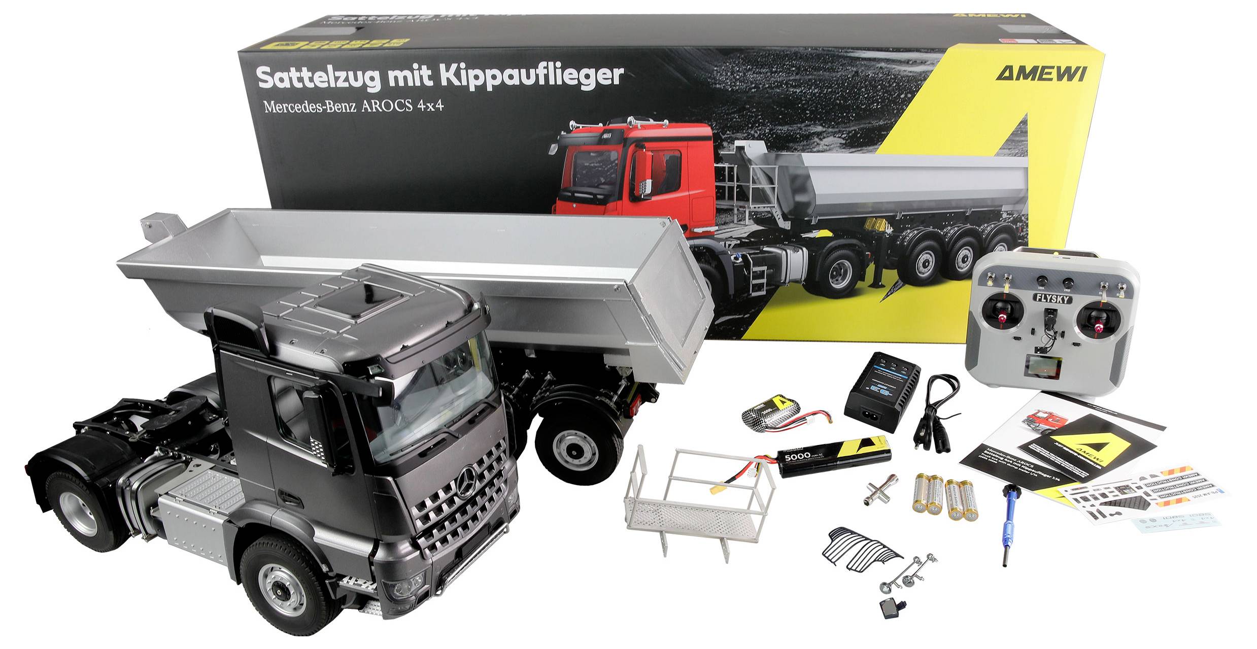 Amewi 22696 Mercedes-Benz Arocs Sattelzug mit Kippauflieger 4x4 1:14 RTR anthrazit 1:14 elektrický RC model auta RtR se -10