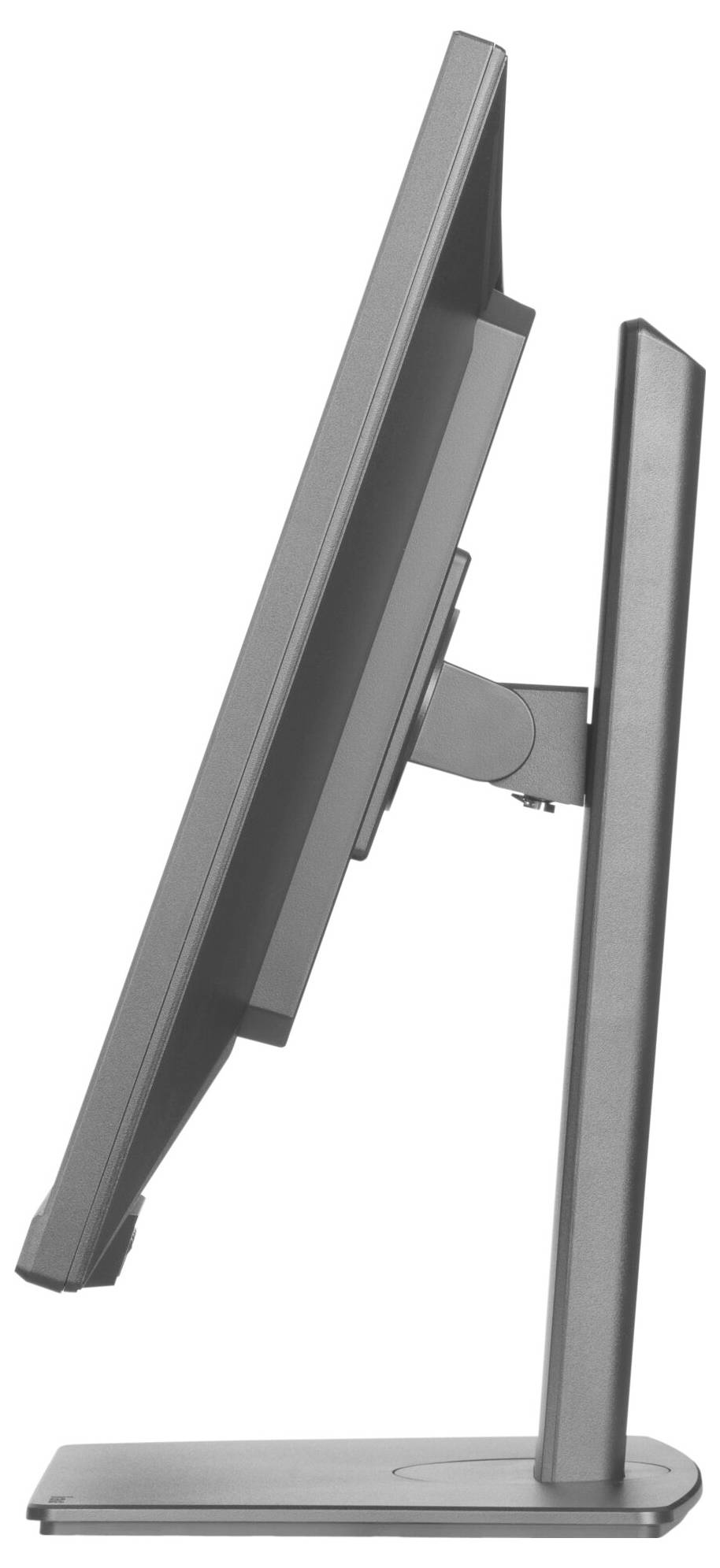 Boční pohled na tenký, moderní počítačový monitor na stojanu, v profilovém uspořádání, který ukazuje jeho elegantní design.