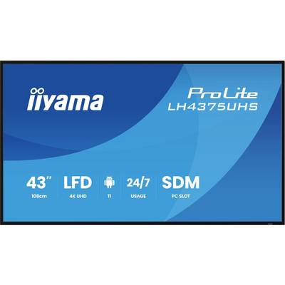 '43" LFD 4K UHD Android 11, nepřetržitý provoz 24/7, SDM PC slot. ProLite LH4375UHS. logo iiyama.'